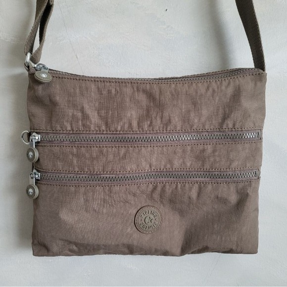 Kipling Alvar Double Zip Pocket Nuetral Tone Crossbody Bag 12 x 10 - Picture 1 of 8
